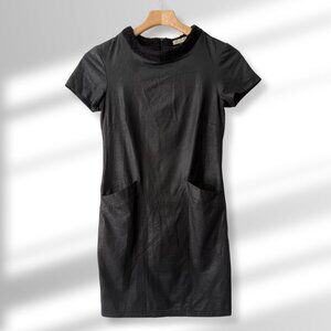 Yoli Rapp New York | Black Faux Leather Mini Dress | Faux Fur Collar | Size S